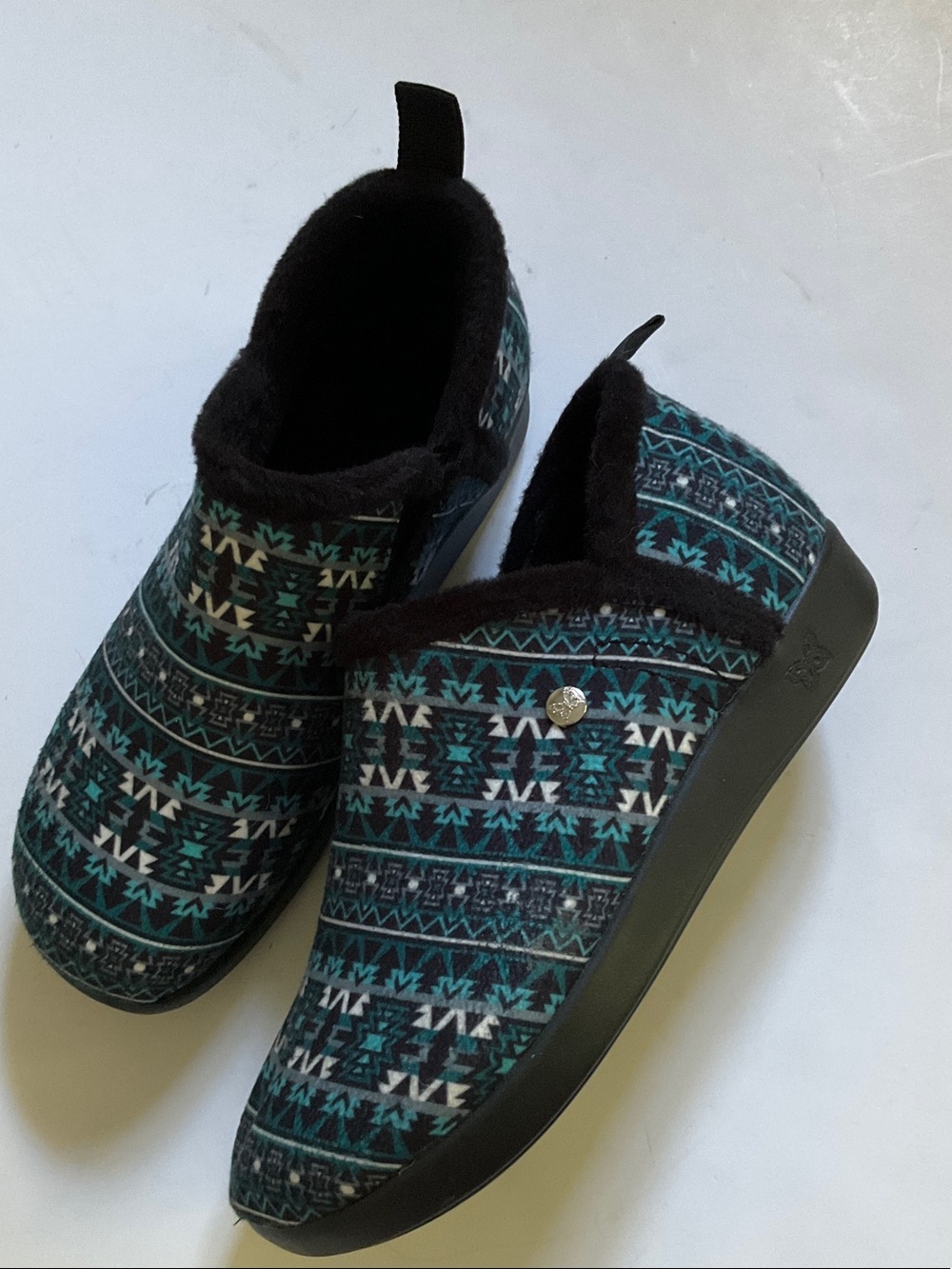Alegria Women’s Shoes Teal and Black Patterned Slip-On Clogs Slippers size 9 - Picture 8 of 11